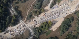 Video: Lansarea tablierului metalic la Viaductul 23, pe A1 Sibiu–Pitești